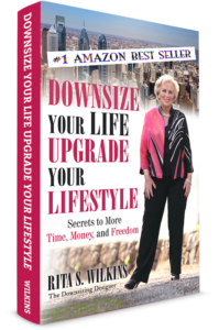 Photo of book cover for Rita Wilkins #1 selling book downsize your life upgrade your lifestyle
