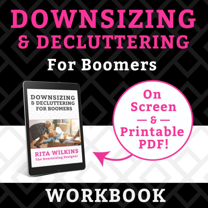 Online workbookbook and printable PDF for downsizing and decluttering