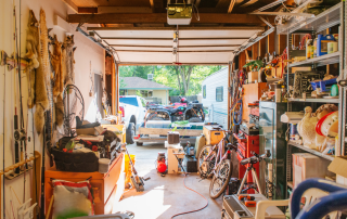 An image of a garage that is cluttered.